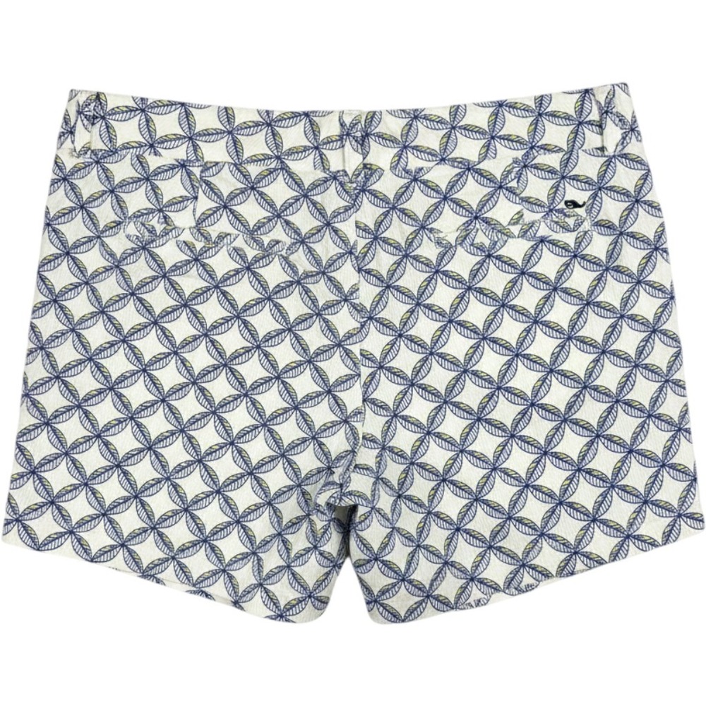 Vineyard Vines White Blue Leaf Print Shorts 10 Women's Preppy Coastal Cotton